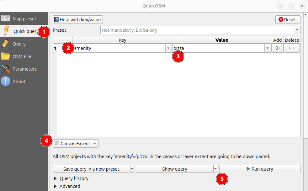 QuickOSM query dialog