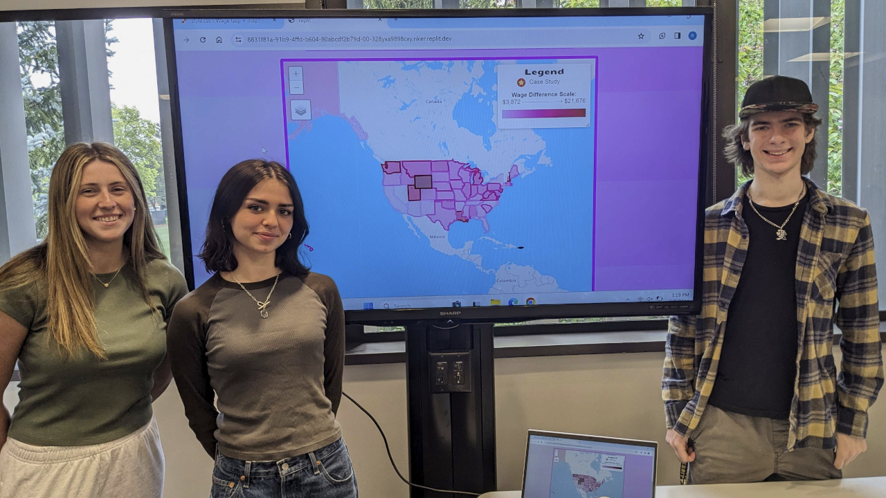 students presenting interactive map project